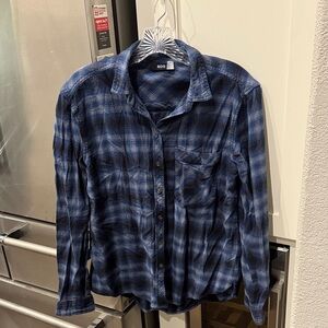 BDG Women's Navy Checkered Button Down Shirt